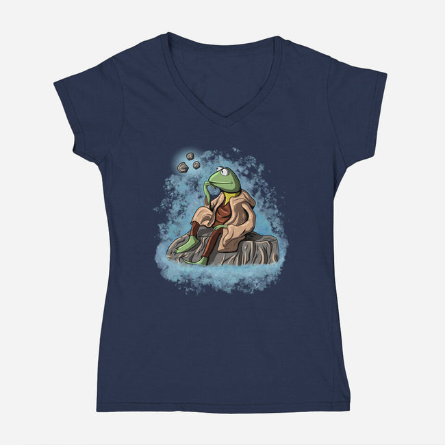 Frog Master Jedi-Womens-V-Neck-Tee-nickzzarto