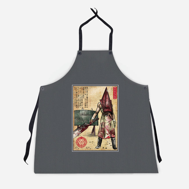 Pyramid Head Woodblock-Unisex-Kitchen-Apron-DrMonekers