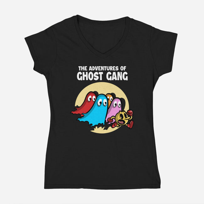 The Adventures Of Ghost Gang-Womens-V-Neck-Tee-zascanauta