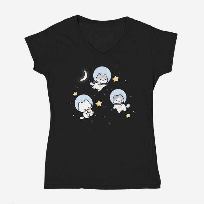 Astro Cats-Womens-V-Neck-Tee-MaxoArt