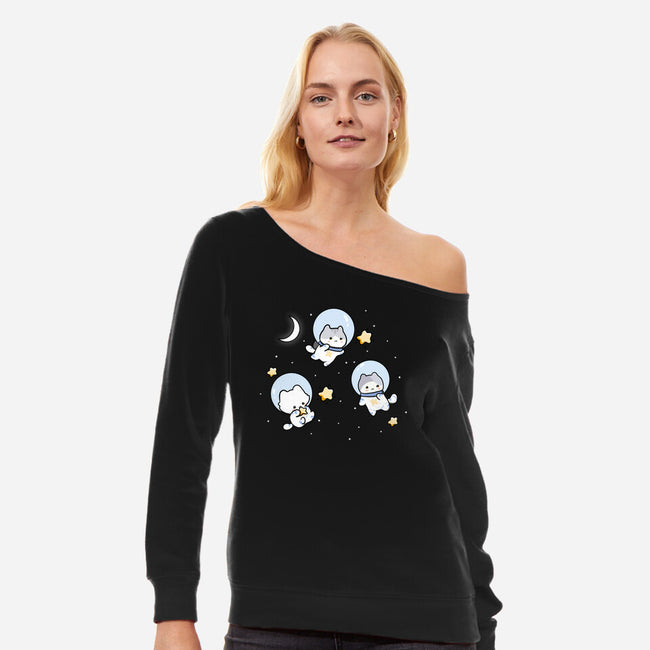 Astro Cats-Womens-Off Shoulder-Sweatshirt-MaxoArt