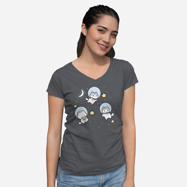 Astro Cats-Womens-V-Neck-Tee-MaxoArt