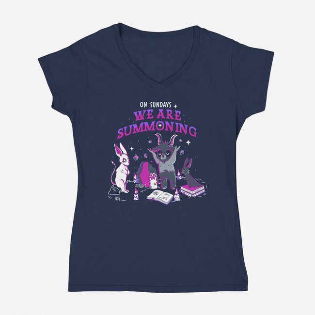 Summoning On Sundays-Womens-V-Neck-Tee-yumie