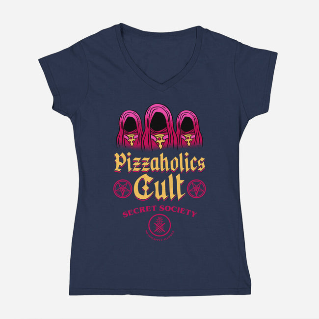 Pizzaholics Cult Secret Society-Womens-V-Neck-Tee-sachpica