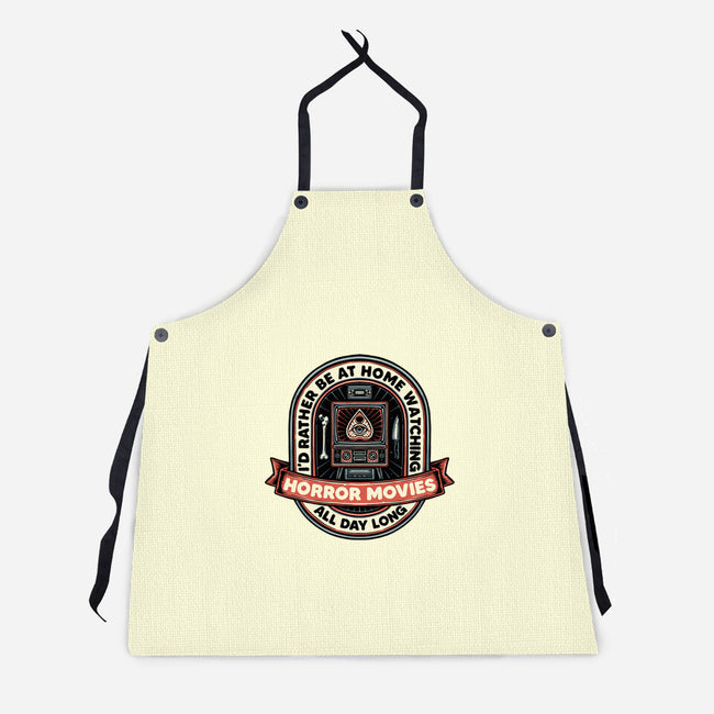 Horror Movies All Day-Unisex-Kitchen-Apron-glitchygorilla