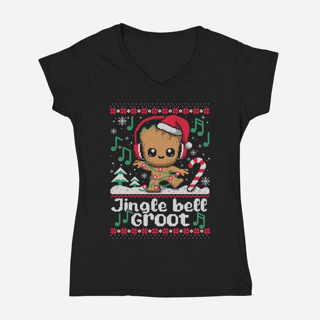 Jingle Bell Groot-Womens-V-Neck-Tee-NemiMakeit