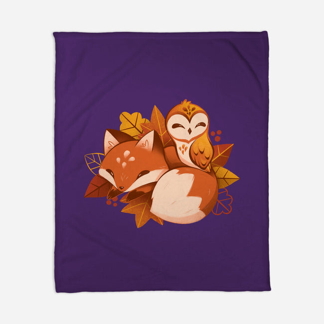 Fox And Owl Autumn-None-Fleece-Blanket-ricolaa