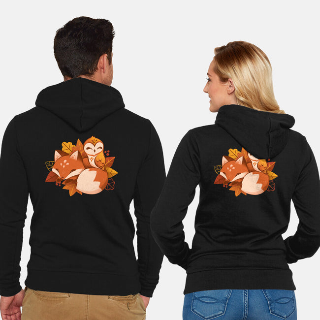 Fox And Owl Autumn-Unisex-Zip-Up-Sweatshirt-ricolaa