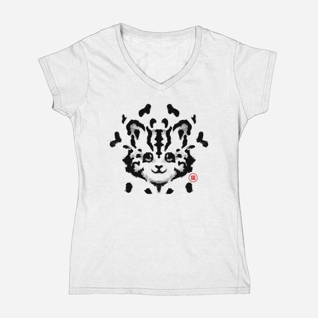 Cat Rorschach Test-Womens-V-Neck-Tee-tobefonseca