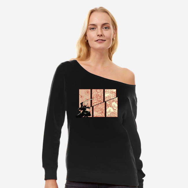 Japanese Samurai Kanagawa Wave-Womens-Off Shoulder-Sweatshirt-tobefonseca