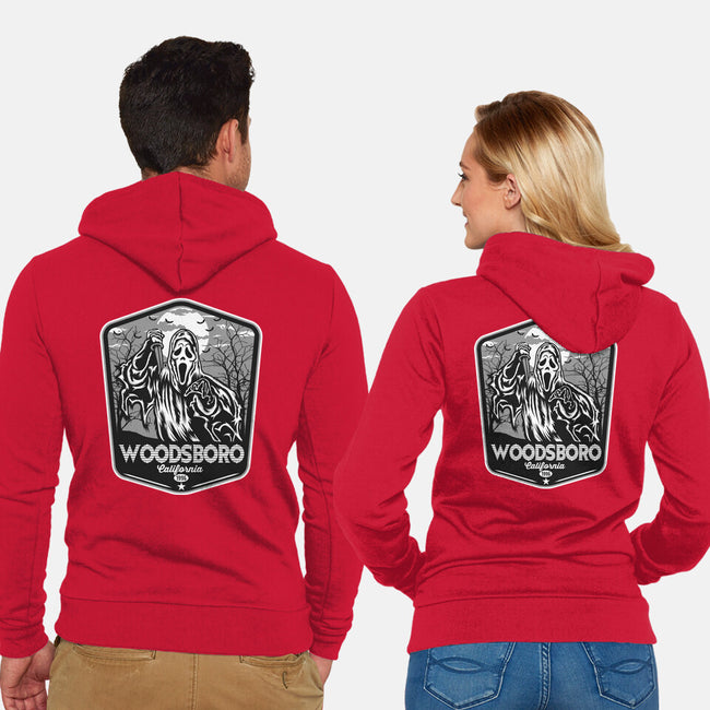 Woodsboro Badge-Unisex-Zip-Up-Sweatshirt-CarloJ1956