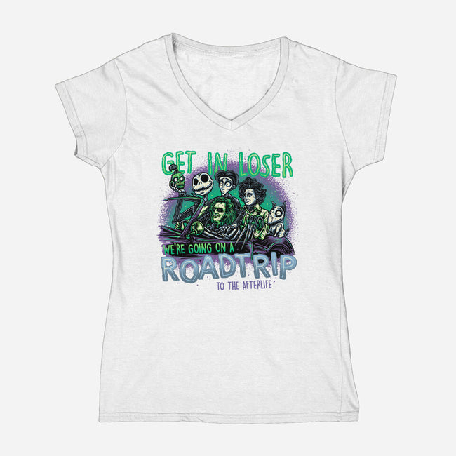 Road Trip To The Afterlife-Womens-V-Neck-Tee-glitchygorilla