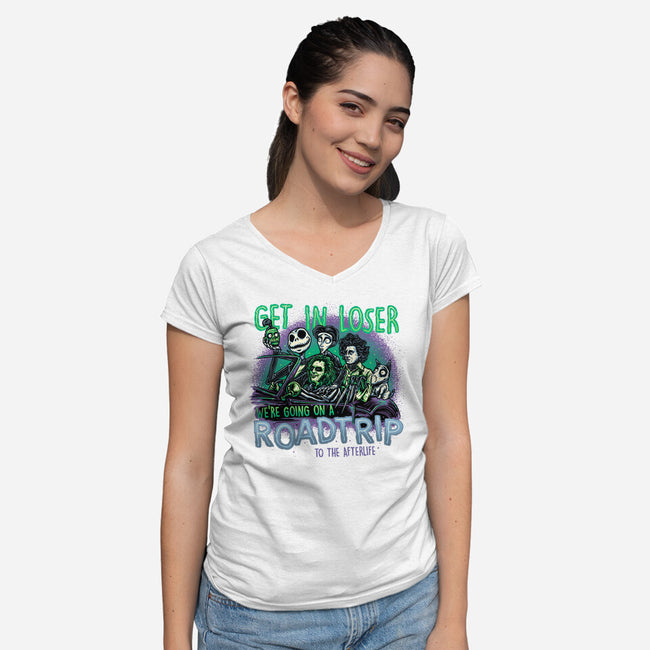 Road Trip To The Afterlife-Womens-V-Neck-Tee-glitchygorilla