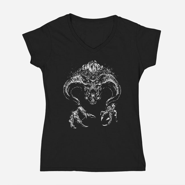 Demon Behind The Shadows-Womens-V-Neck-Tee-DrMonekers