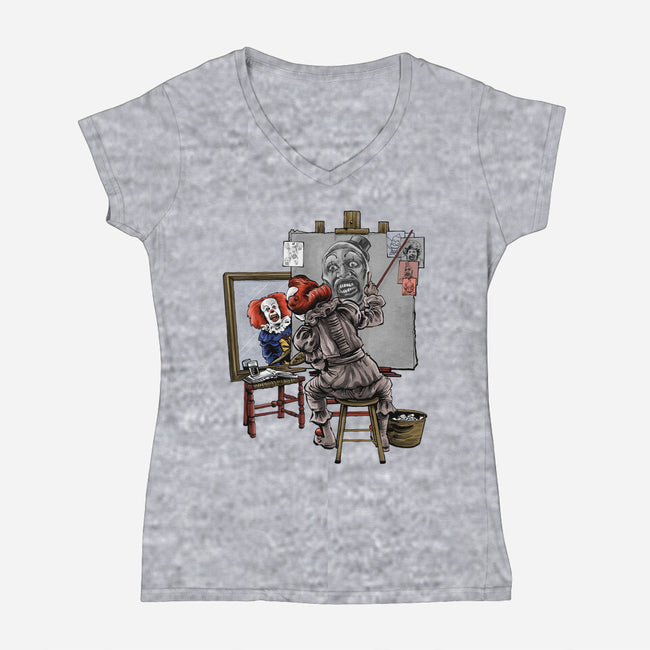 Triple Clown Portrait-Womens-V-Neck-Tee-zascanauta