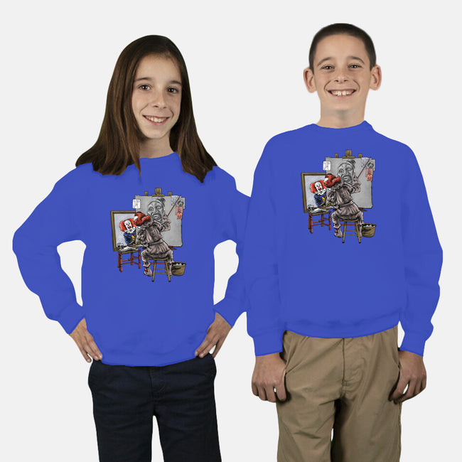 Triple Clown Portrait-Youth-Crew Neck-Sweatshirt-zascanauta