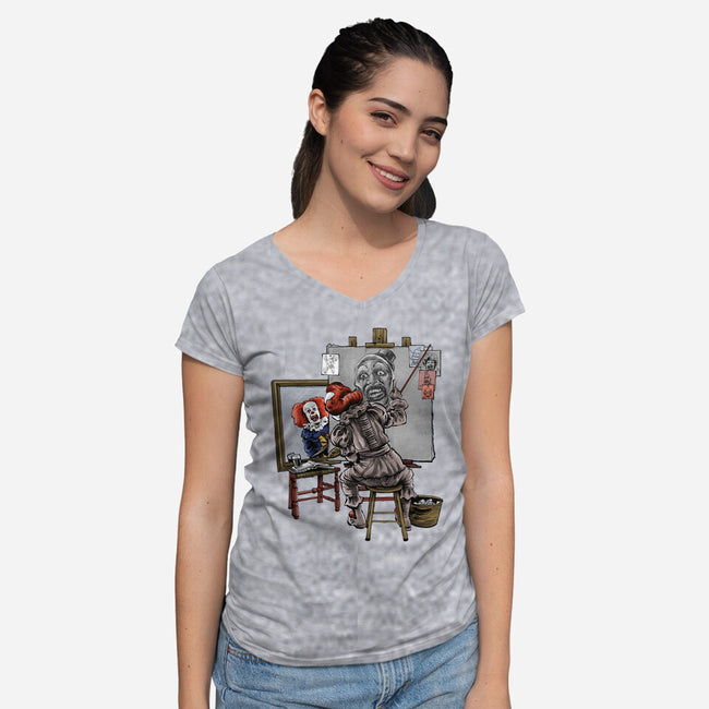 Triple Clown Portrait-Womens-V-Neck-Tee-zascanauta