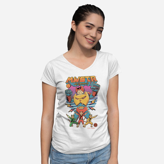 Meowster Squadron-Womens-V-Neck-Tee-vp021