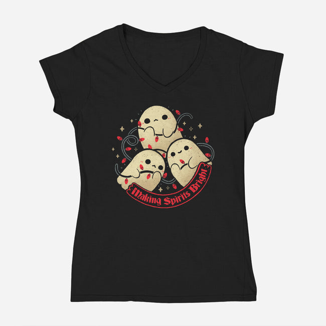 Cute Ghosts Making Spirits Bright-Womens-V-Neck-Tee-xMorfina