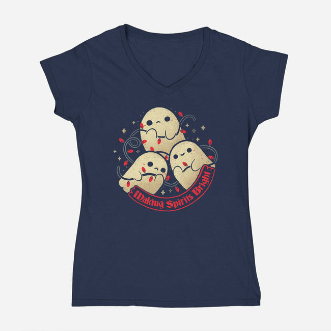 Cute Ghosts Making Spirits Bright-Womens-V-Neck-Tee-xMorfina