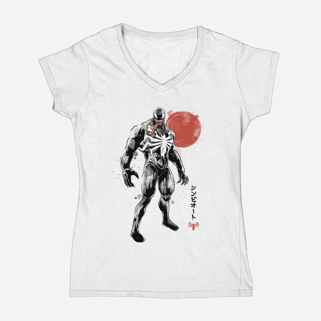 Dark Symbiote Sumi-e-Womens-V-Neck-Tee-Astrobot Invention