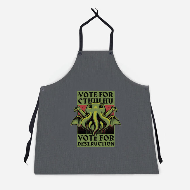 Vote Cthulhu Destruction-Unisex-Kitchen-Apron-Studio Mootant