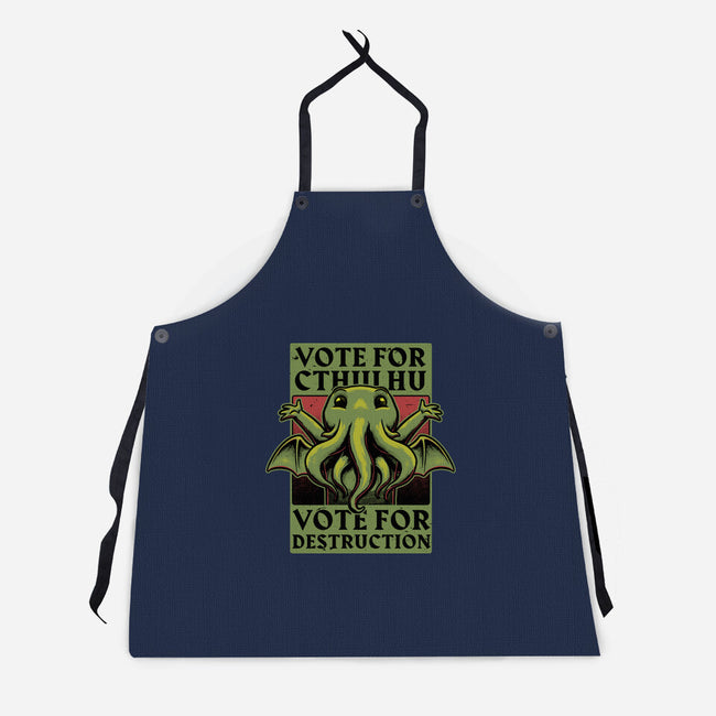 Vote Cthulhu Destruction-Unisex-Kitchen-Apron-Studio Mootant