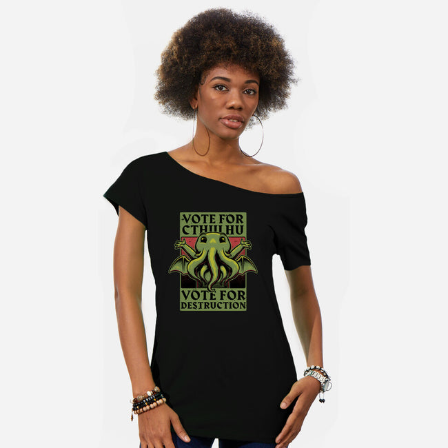 Vote Cthulhu Destruction-Womens-Off Shoulder-Tee-Studio Mootant