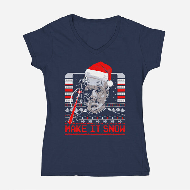 Make It Snow Christmas-Womens-V-Neck-Tee-rocketman_art