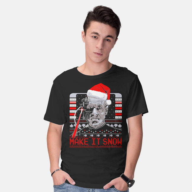 Make It Snow Christmas-Mens-Basic-Tee-rocketman_art