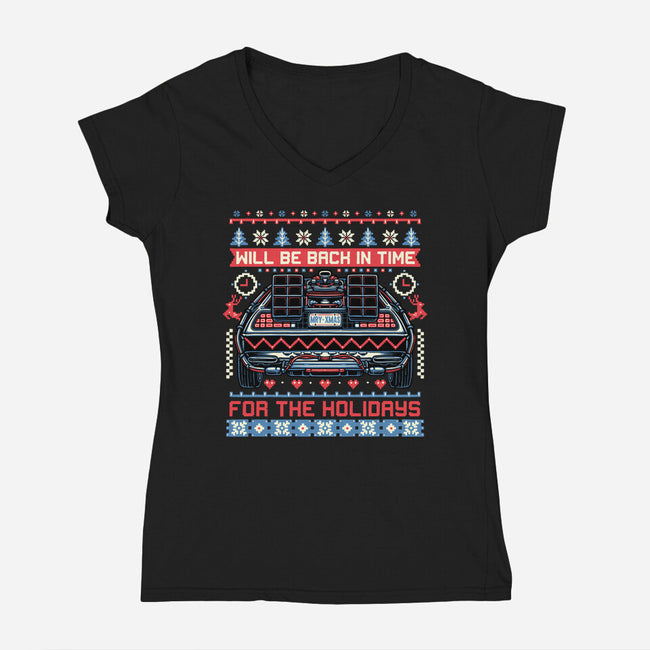 Back In Time For The Holidays-Womens-V-Neck-Tee-glitchygorilla