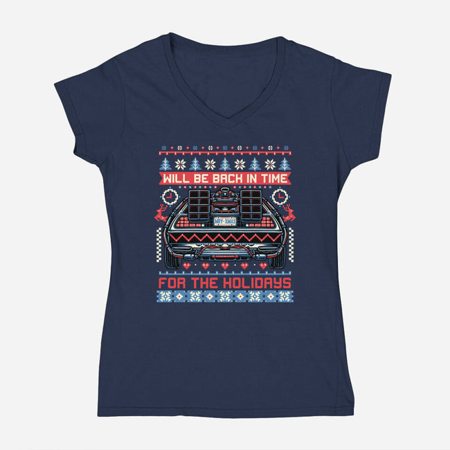 Back In Time For The Holidays-Womens-V-Neck-Tee-glitchygorilla