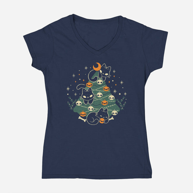 Halloween Christmas Tree-Womens-V-Neck-Tee-xMorfina