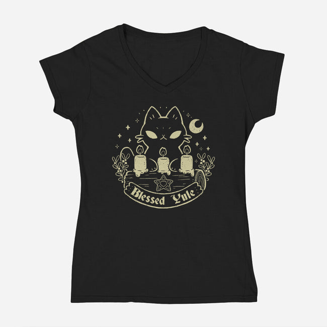 Blessed Yule Black Cat-Womens-V-Neck-Tee-xMorfina