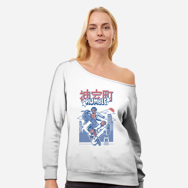 Kamurocho Rumble-Womens-Off Shoulder-Sweatshirt-Henrique Torres