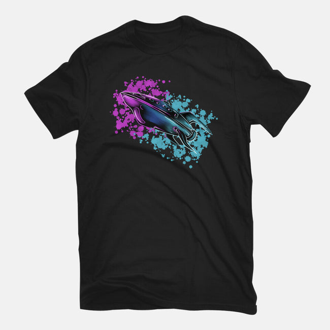 Neon Spaceship-Womens-Fitted-Tee-nickzzarto