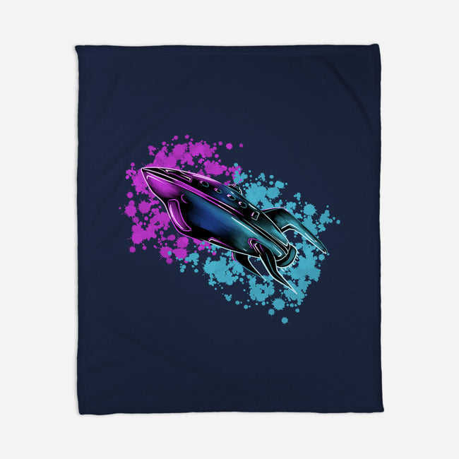 Neon Spaceship-None-Fleece-Blanket-nickzzarto