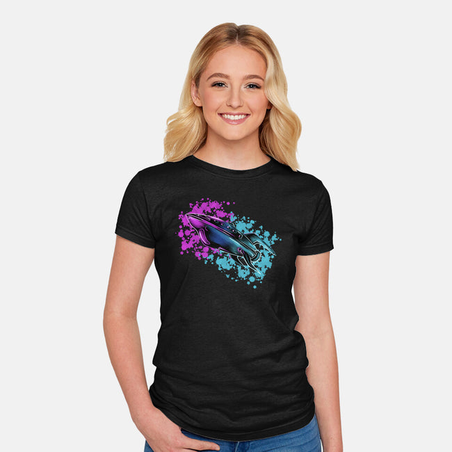 Neon Spaceship-Womens-Fitted-Tee-nickzzarto