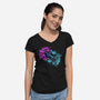 Neon Spaceship-Womens-V-Neck-Tee-nickzzarto