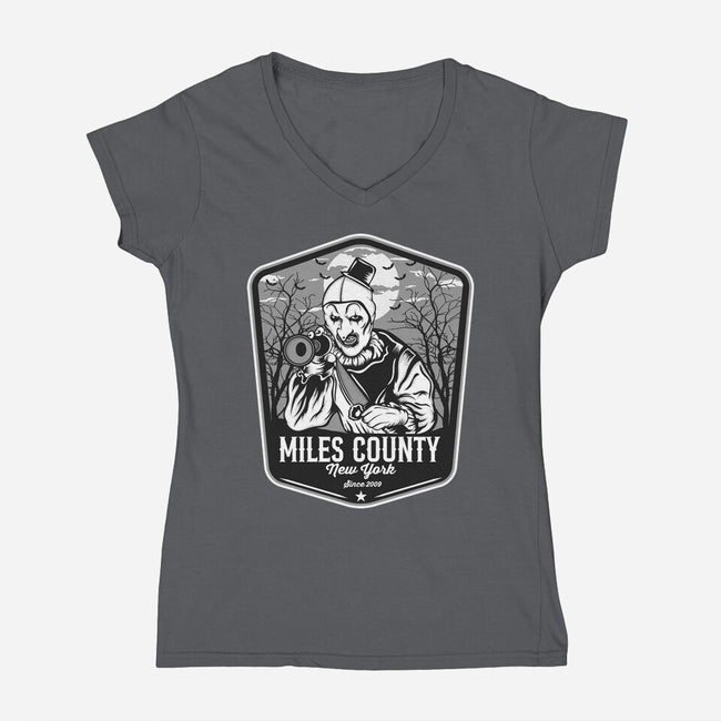 Miles County Badge-Womens-V-Neck-Tee-CarloJ1956