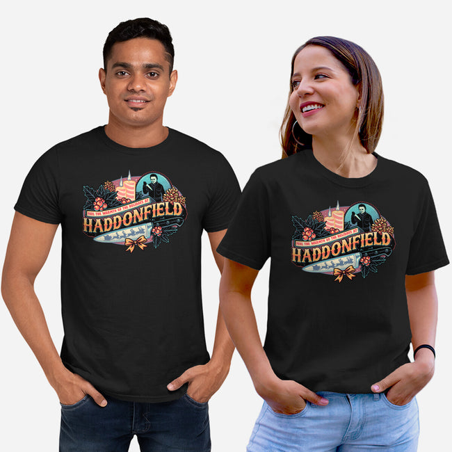 Haddonfield Holidays-Unisex-Basic-Tee-glitchygorilla