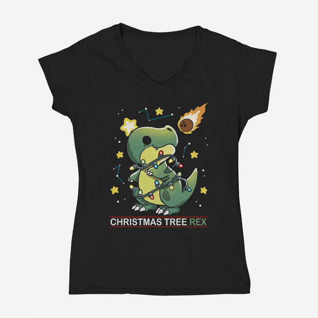 Christmas Tree Rex-Womens-V-Neck-Tee-Vallina84