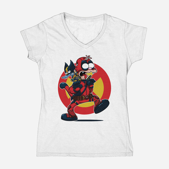 The Wolvie And Dee-Pee Show-Womens-V-Neck-Tee-Jc Jows