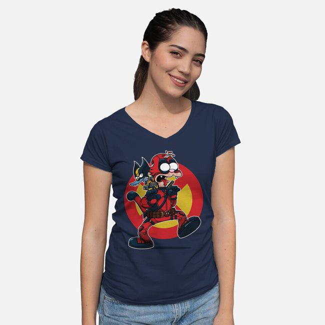 The Wolvie And Dee-Pee Show-Womens-V-Neck-Tee-Jc Jows