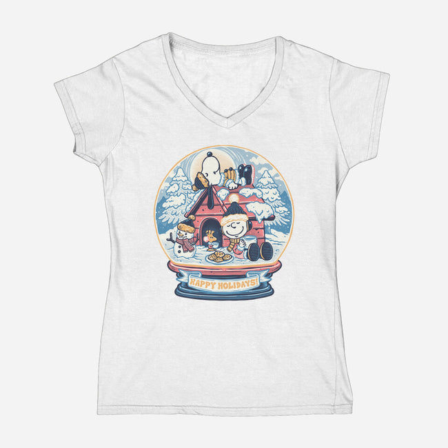 Holiday Snow Globe-Womens-V-Neck-Tee-glitchygorilla