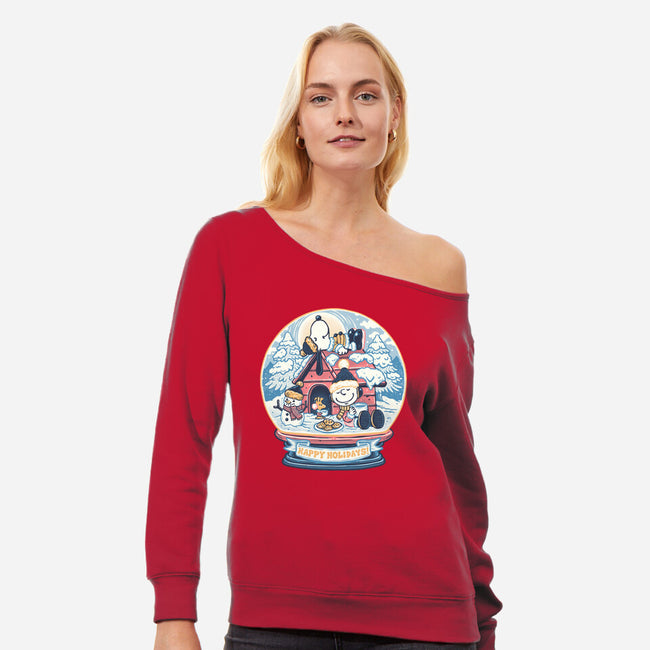 Holiday Snow Globe-Womens-Off Shoulder-Sweatshirt-glitchygorilla