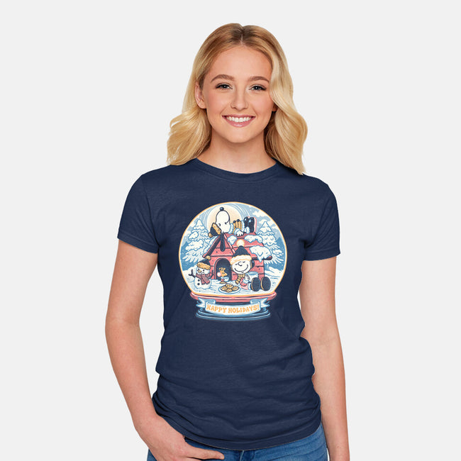 Holiday Snow Globe-Womens-Fitted-Tee-glitchygorilla