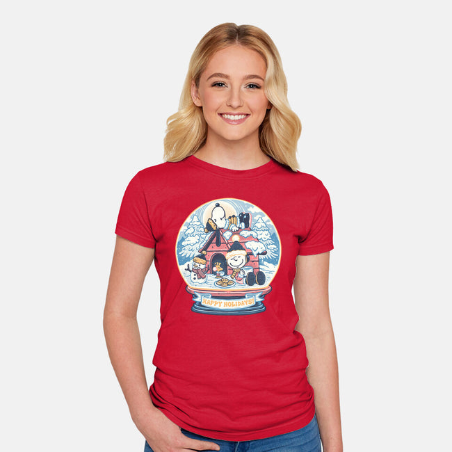 Holiday Snow Globe-Womens-Fitted-Tee-glitchygorilla