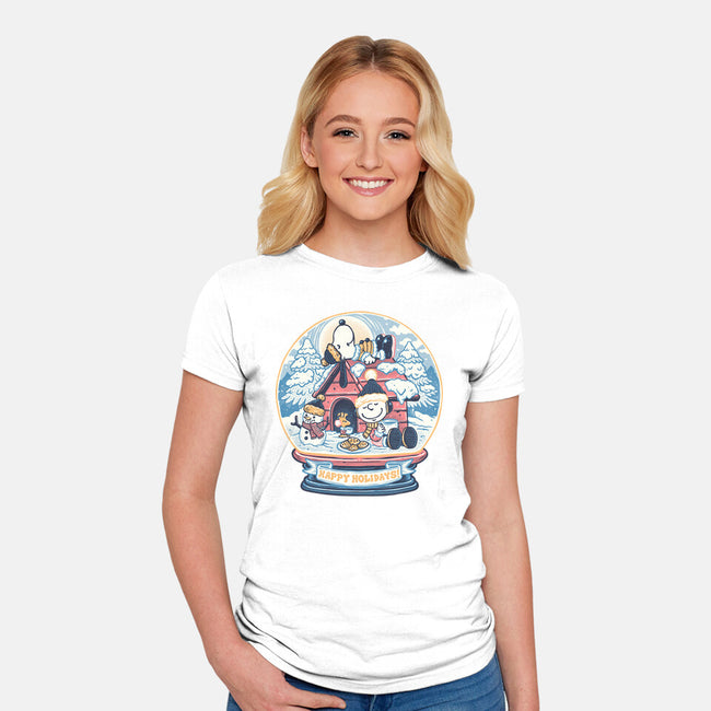 Holiday Snow Globe-Womens-Fitted-Tee-glitchygorilla