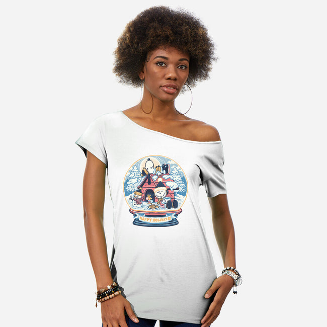 Holiday Snow Globe-Womens-Off Shoulder-Tee-glitchygorilla